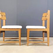 Set of 6 brutalist oak and bouclé fabric dining chairs, 1970s