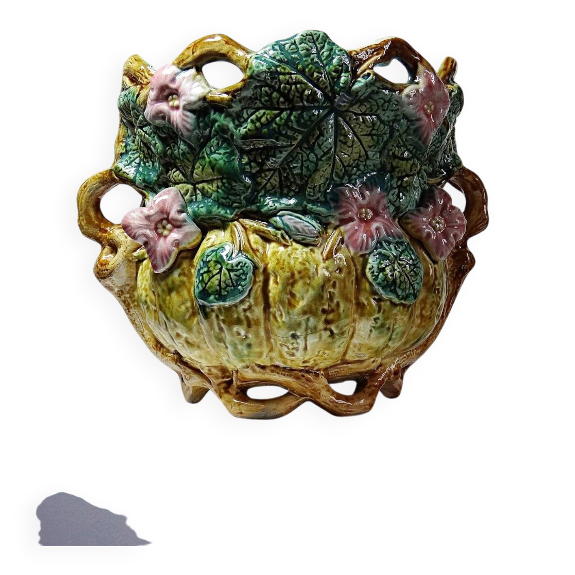 Important antique cache-pot in Onnaing barbotine "Pumpkin" from the early 20th century.