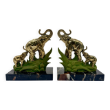 Art Deco bookends with elephants in brass and marble.
