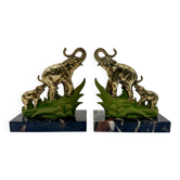 Art Deco bookends with elephants in brass and marble.