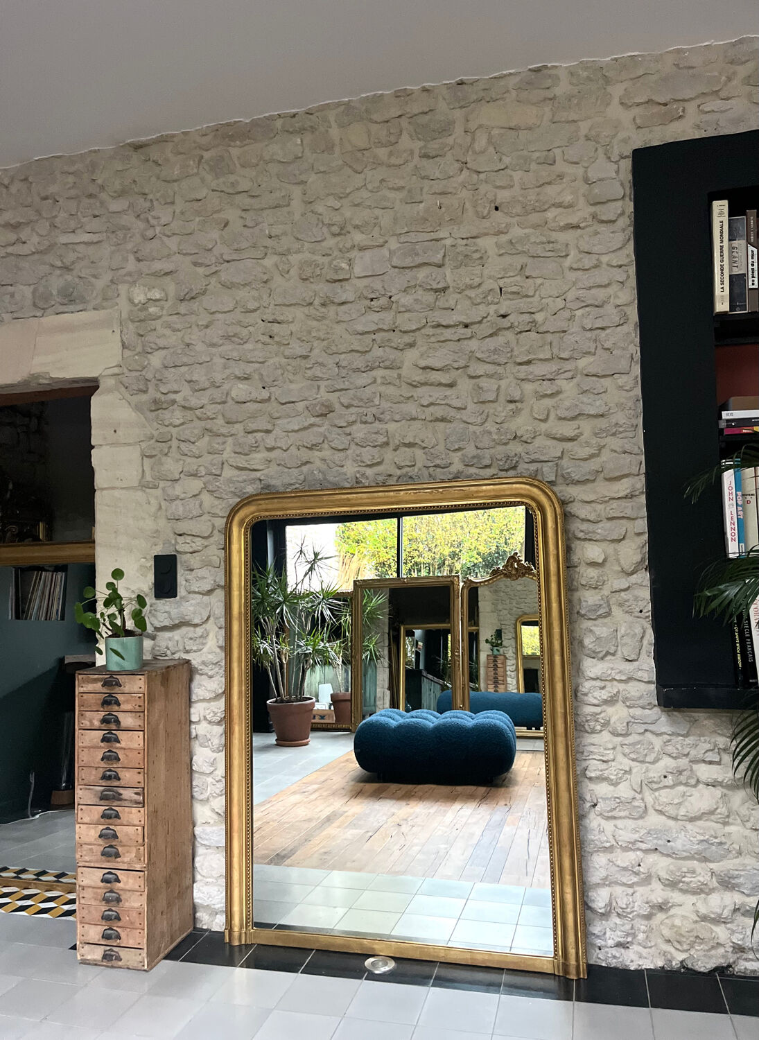 Antique mirror 150/116.5cm Louis-Philippe with pearl gold leaf.