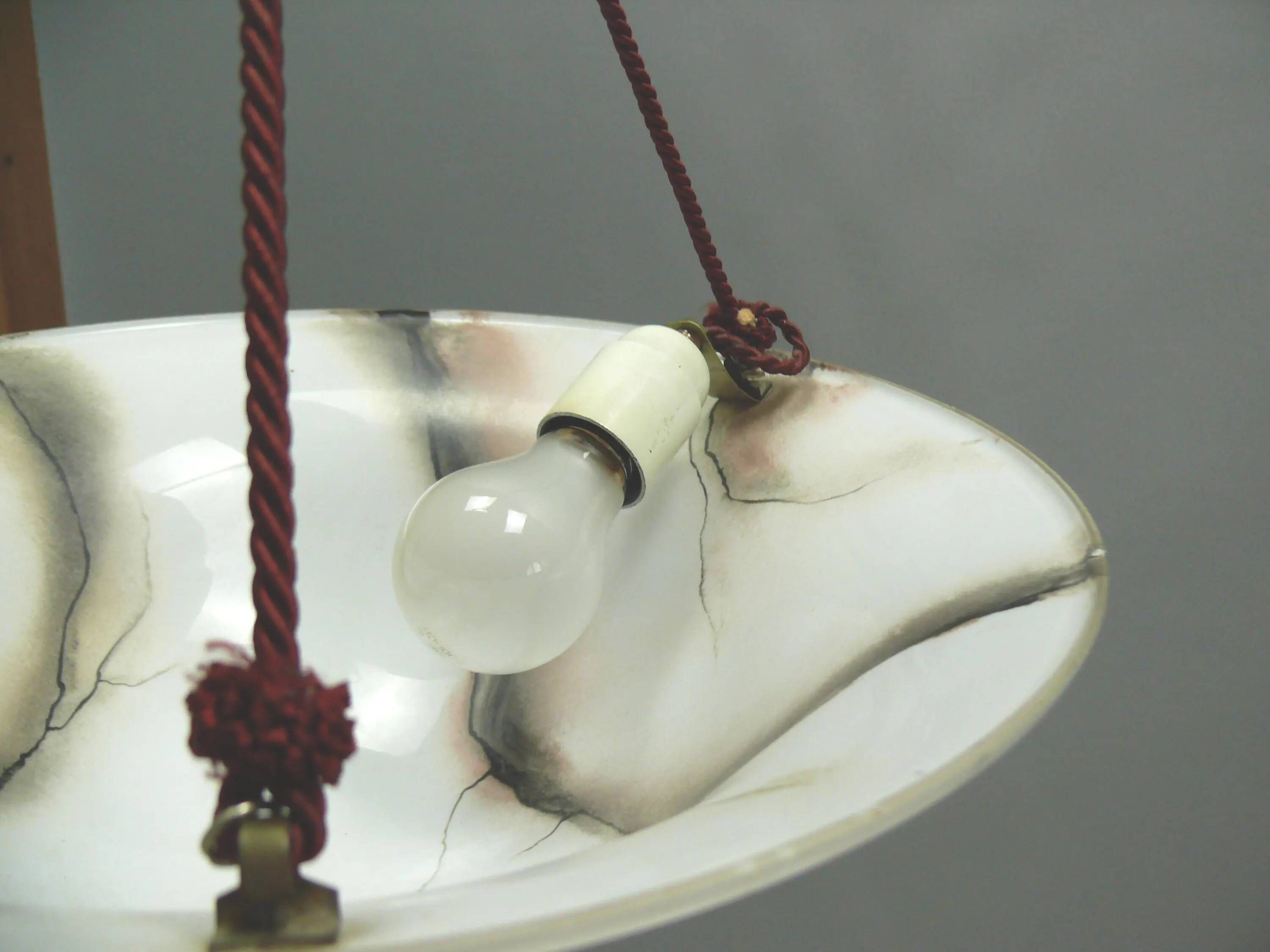 Large Art Deco marbled glass pendant light with rope suspension, 1940s-1960s