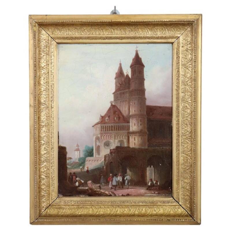 Worms Cathedral, Oil On Panel, 19th Century