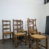 Set of 6 rustic oak straw chairs
