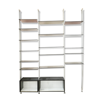 Michel Ducaroy style bookcase, in smoked glass and steel