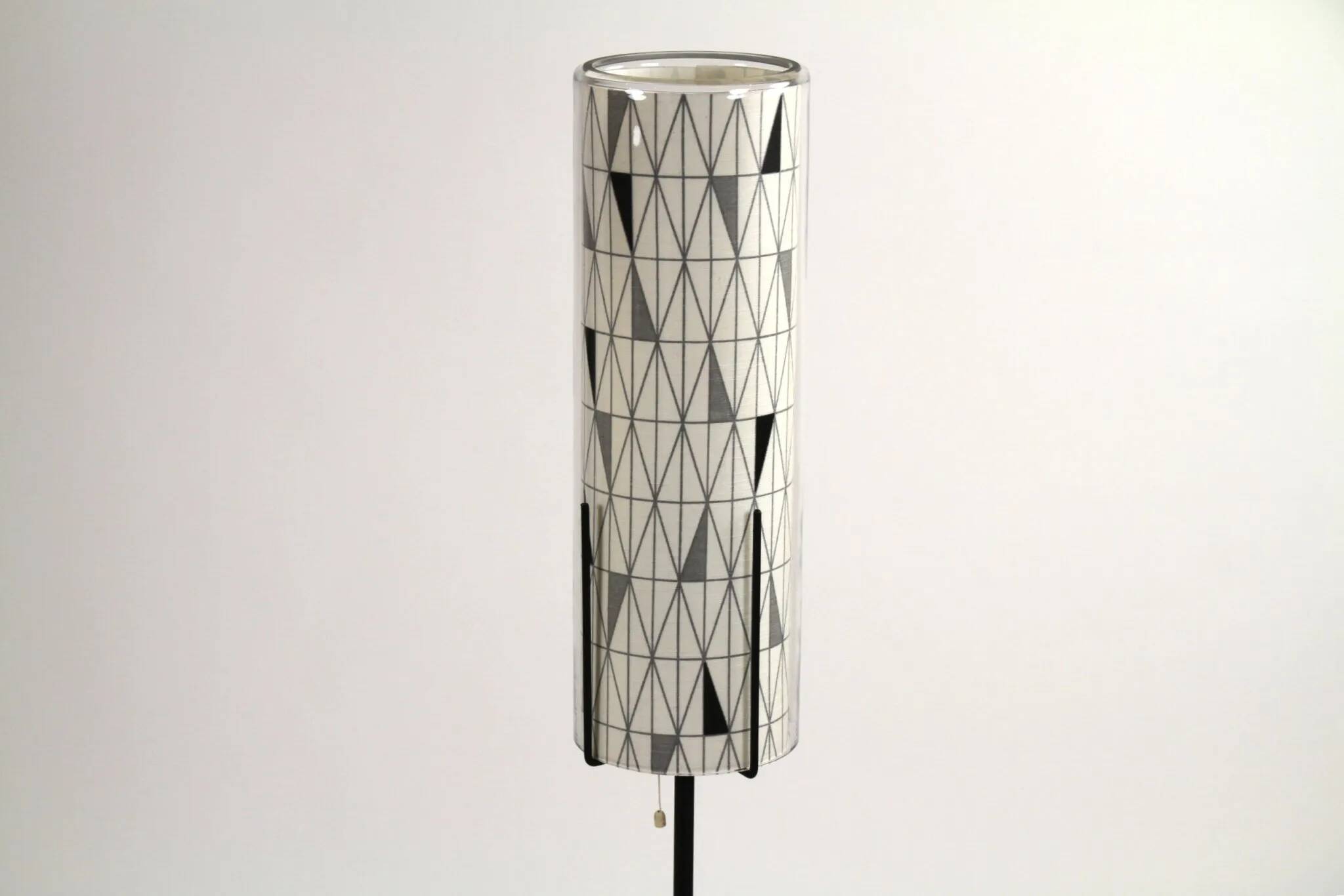 Floor Lamp with Sven Markelius “Pythagoras” Fabric Shade — Nordiska Kompaniet (attr.), Sweden, circa 1955–1960