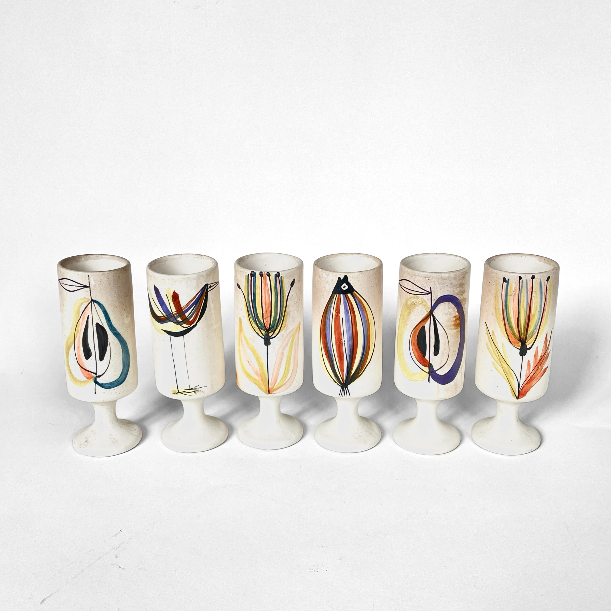 6 ceramic mazagrans by Roger Capron, 1950, Vallauris