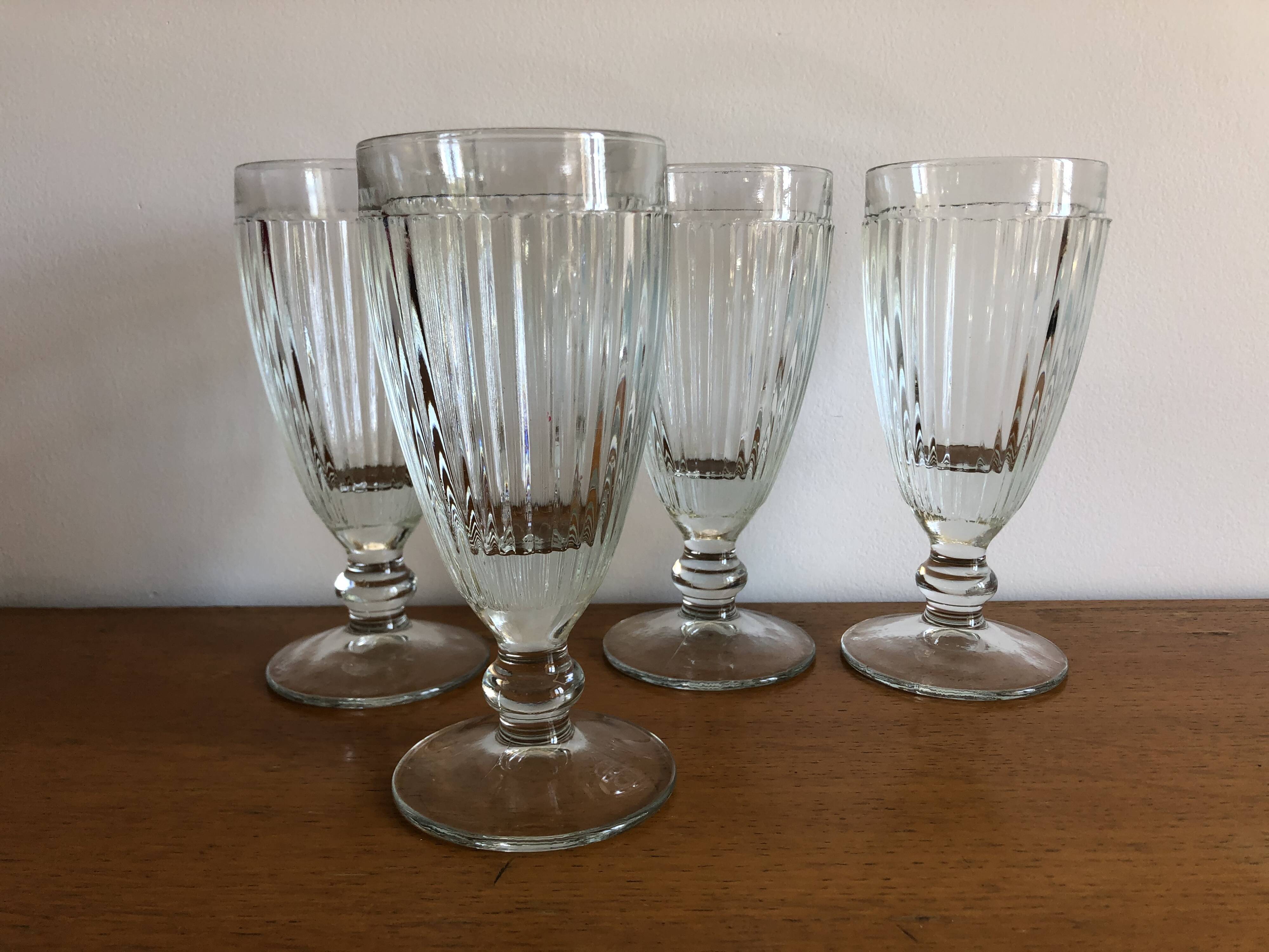 4 bistrot ice cream cups thick glass vintage