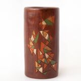 Vase signé cylindrique, poterie, moderniste, peint à la main,vase décoratif, décor intérieu