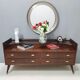 Walnut dresser with a thick glass top, italy