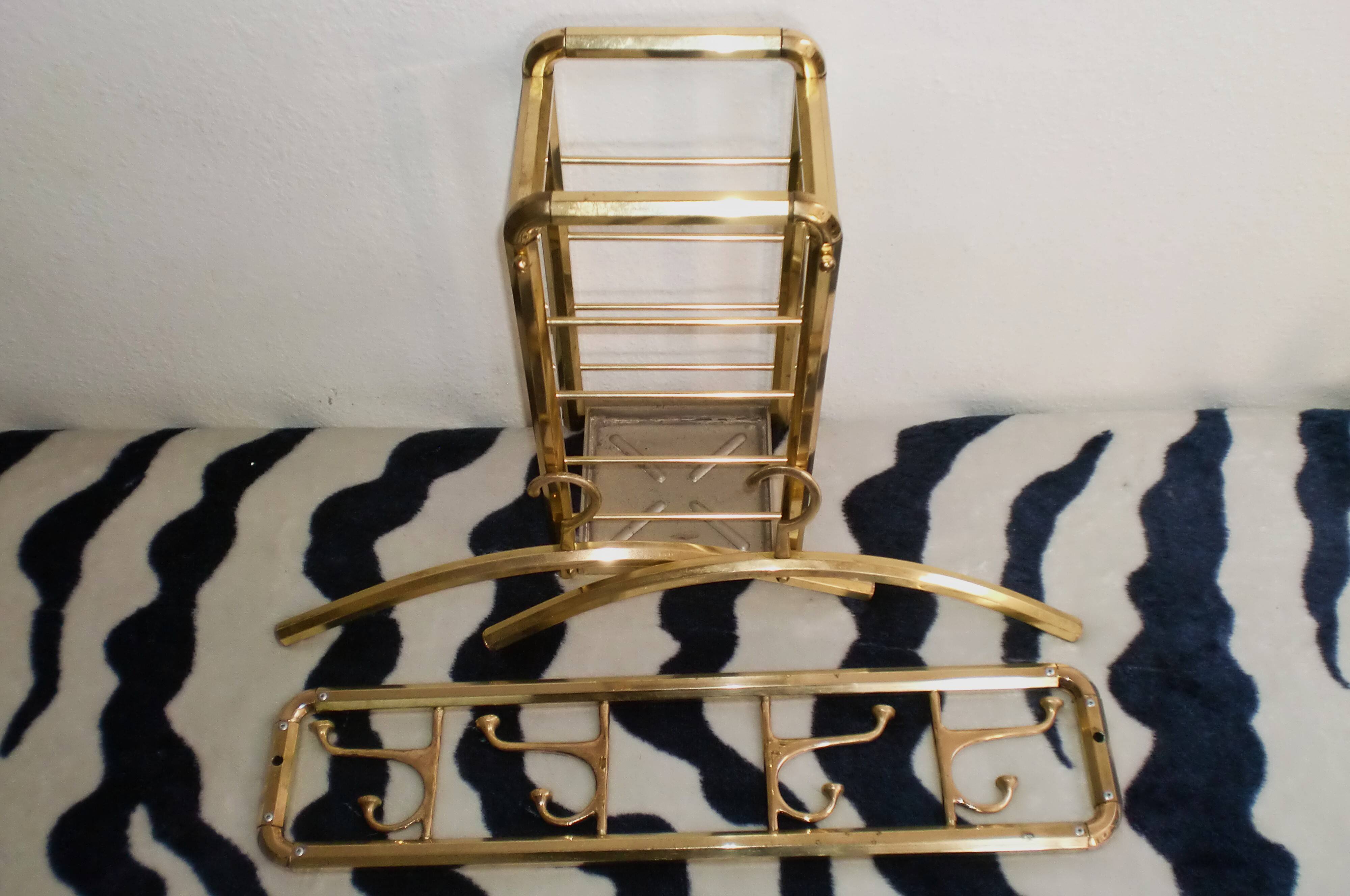 Art-deco france, wall coat rack + umbrella stand + clothes hangers 1940s 50