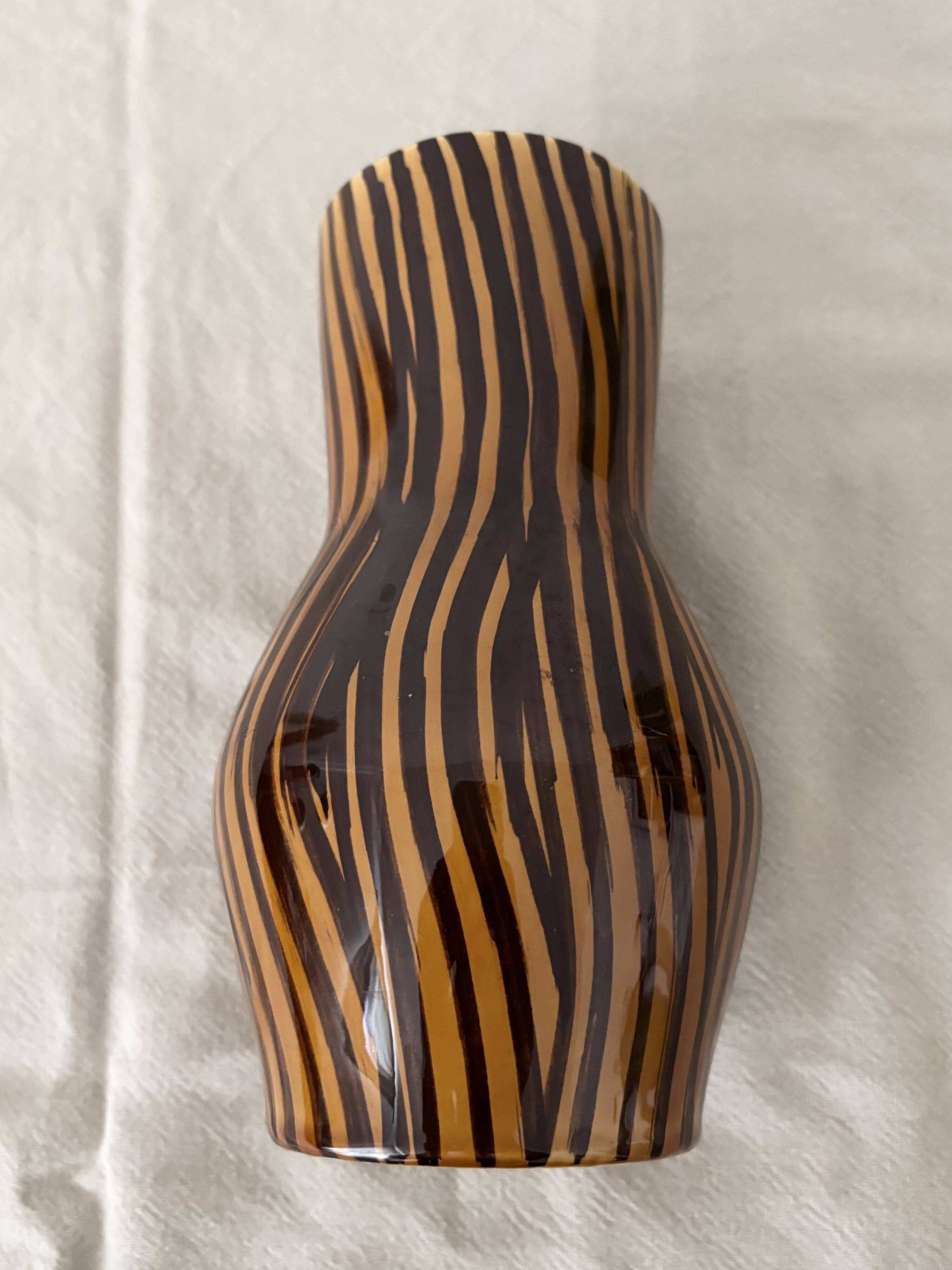 Vintage hand painted striped vase