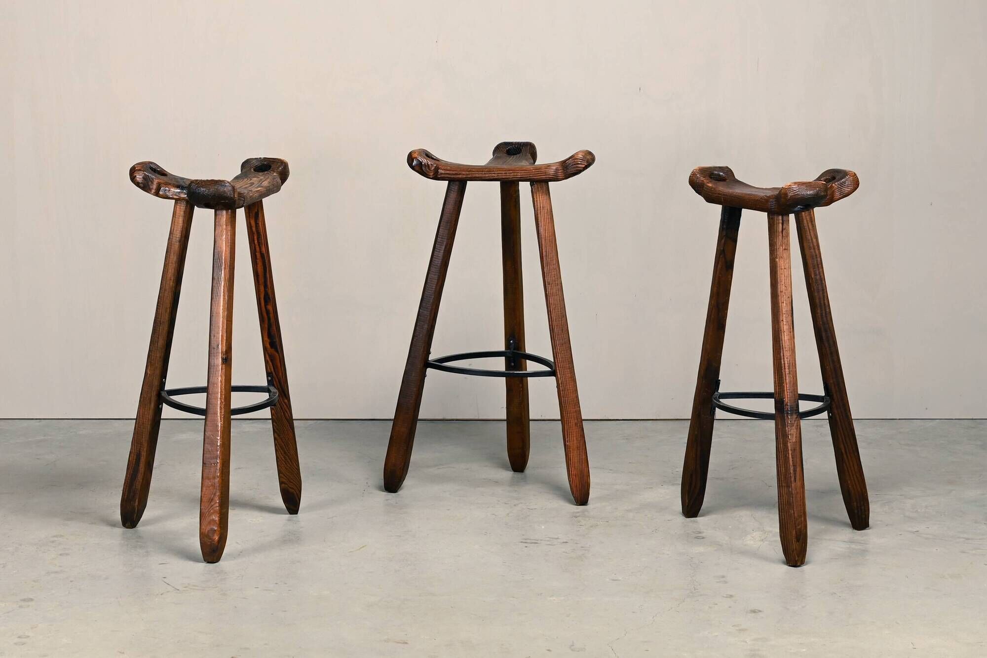 Spanish Rustic Brutalist Dry Bar Counter with matching Barstools
