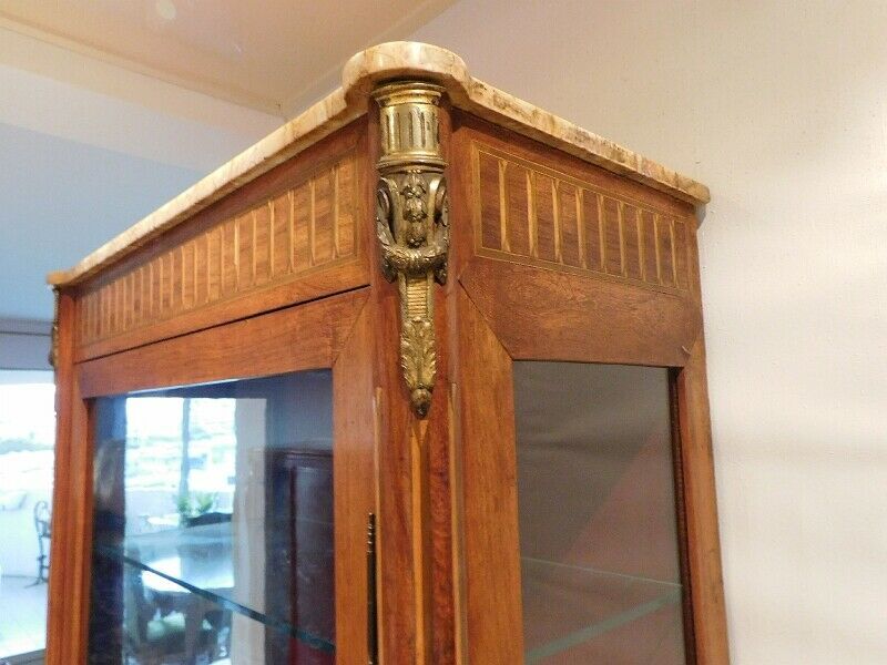 Large showcase 1 door in Louis XVI style marquetry