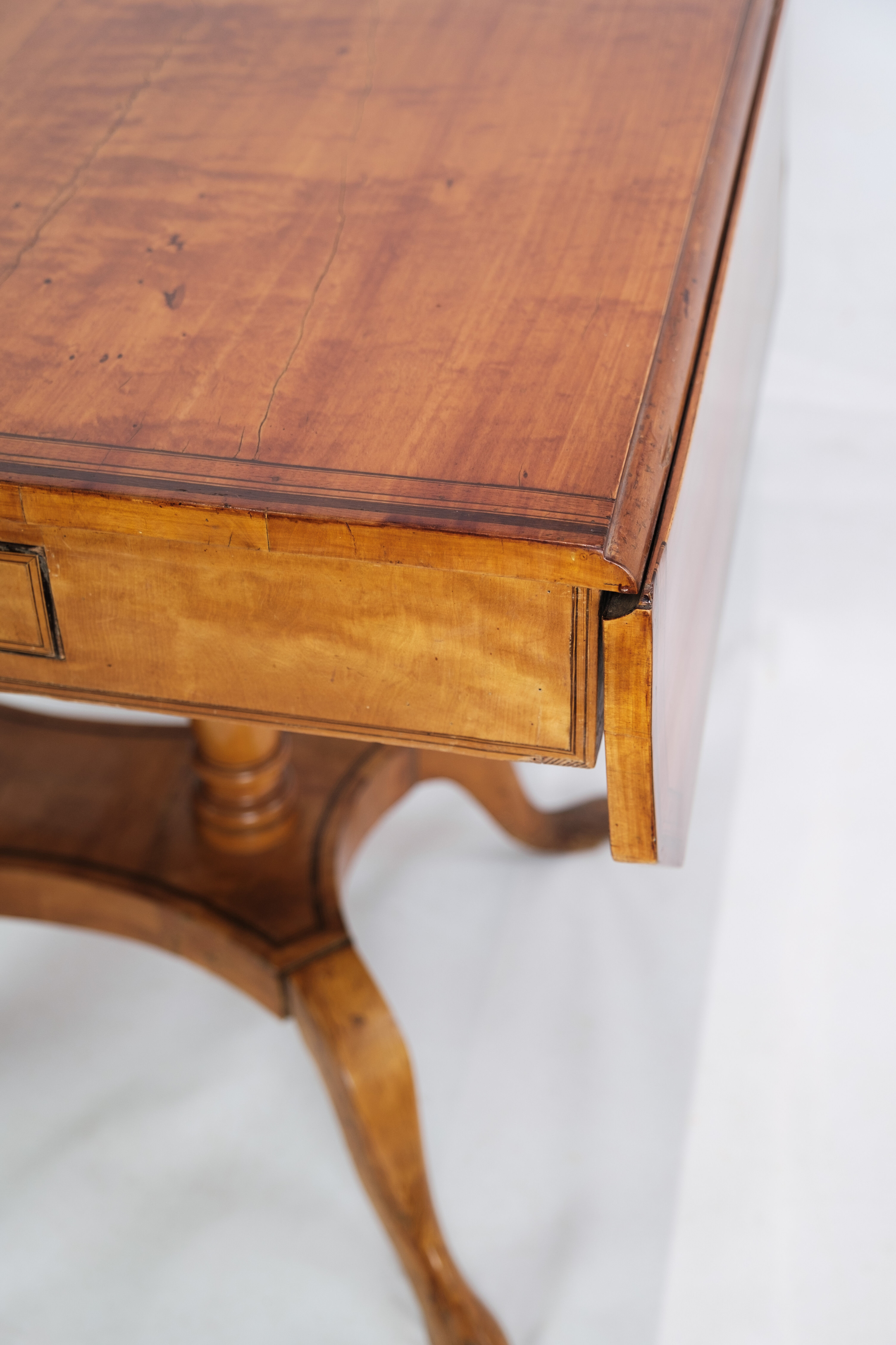 Antique Empire Table with Flaps and Marquetry in Birch Wood from 1840s