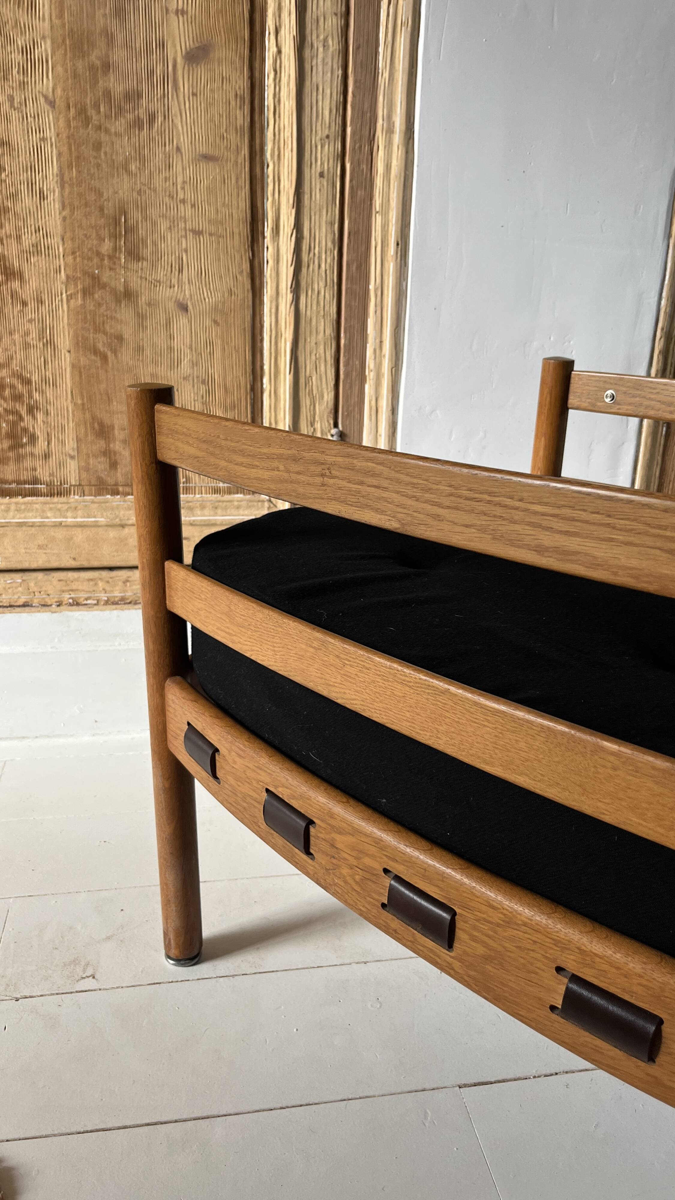 Scandinavian lounge chair COJA in wood and leather, 1960s