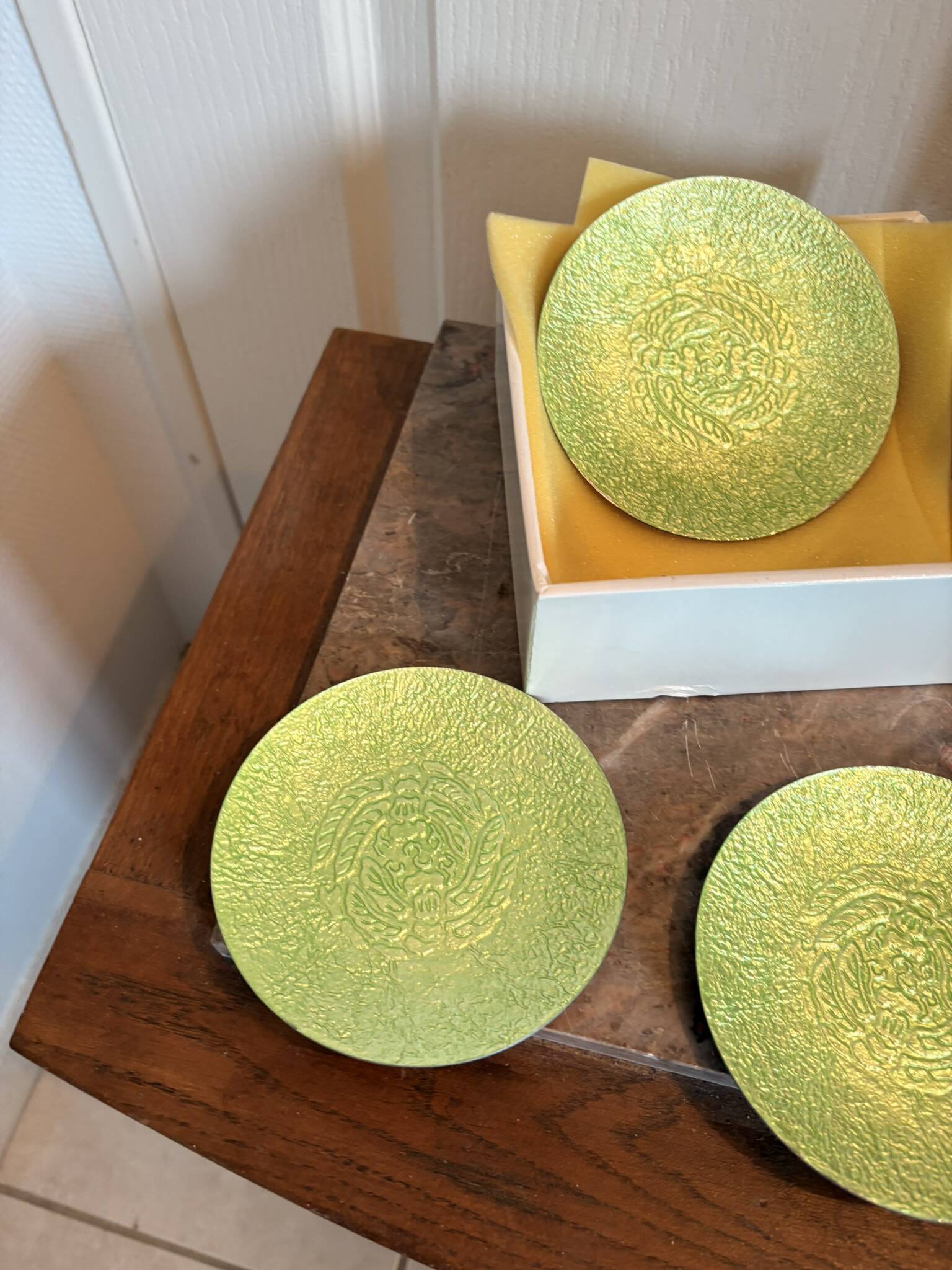 Japanese Green Cup Saucer Underplate ANDOI CLOISONNE CLOISON