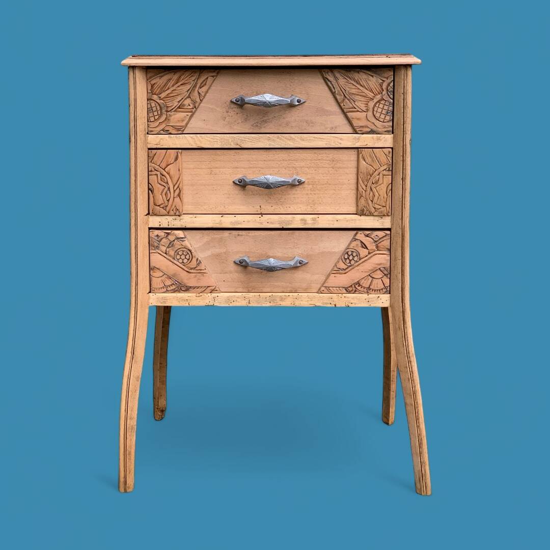 Art Deco chest of drawers in raw wood, 1930