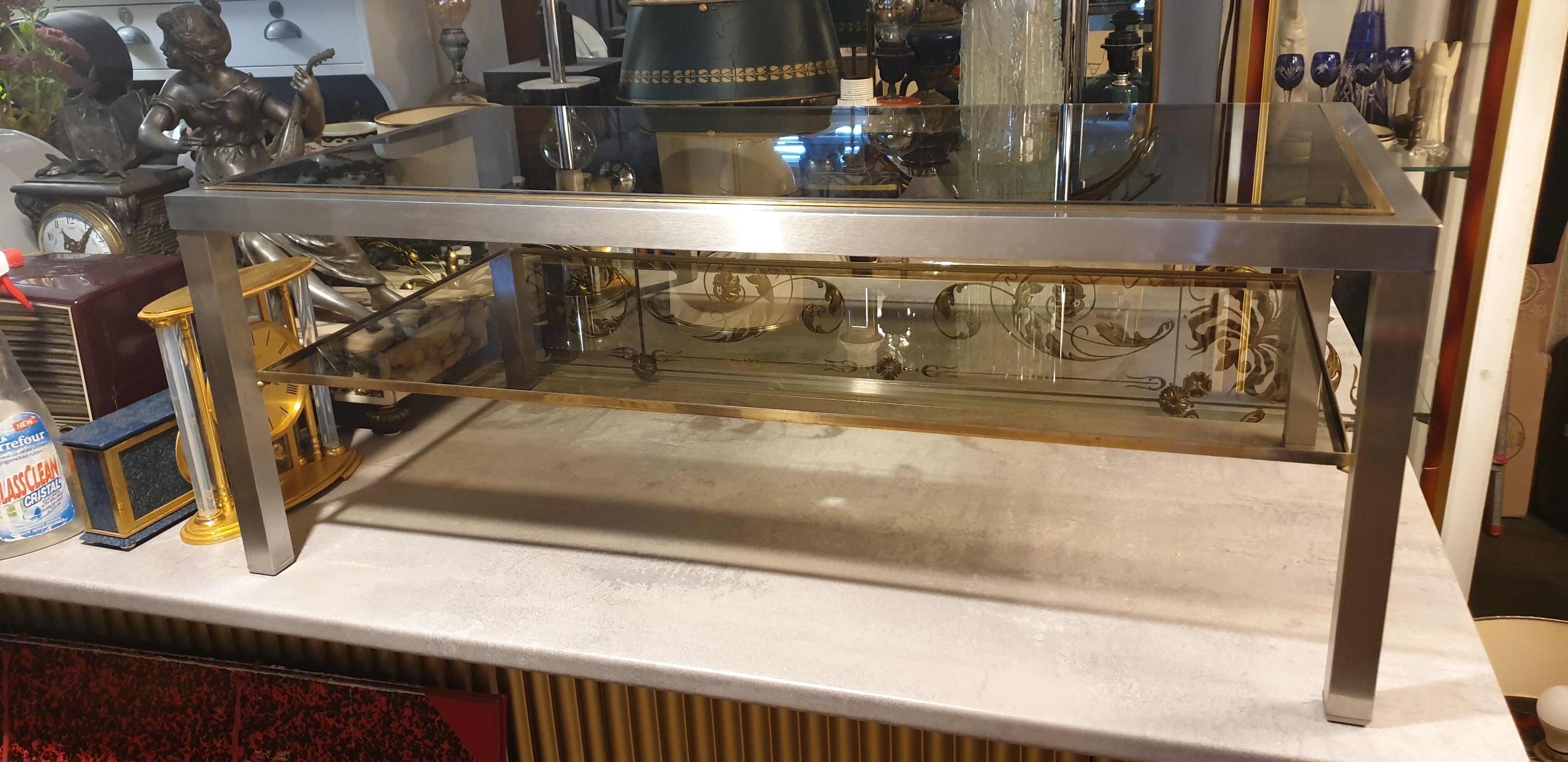 Rectangular glass and metal coffee table