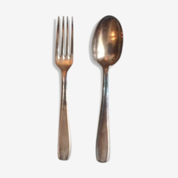 Old silver metal spoon and fork