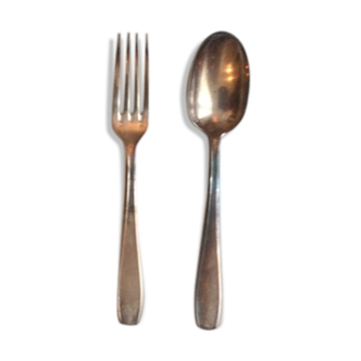 Old silver metal spoon and fork