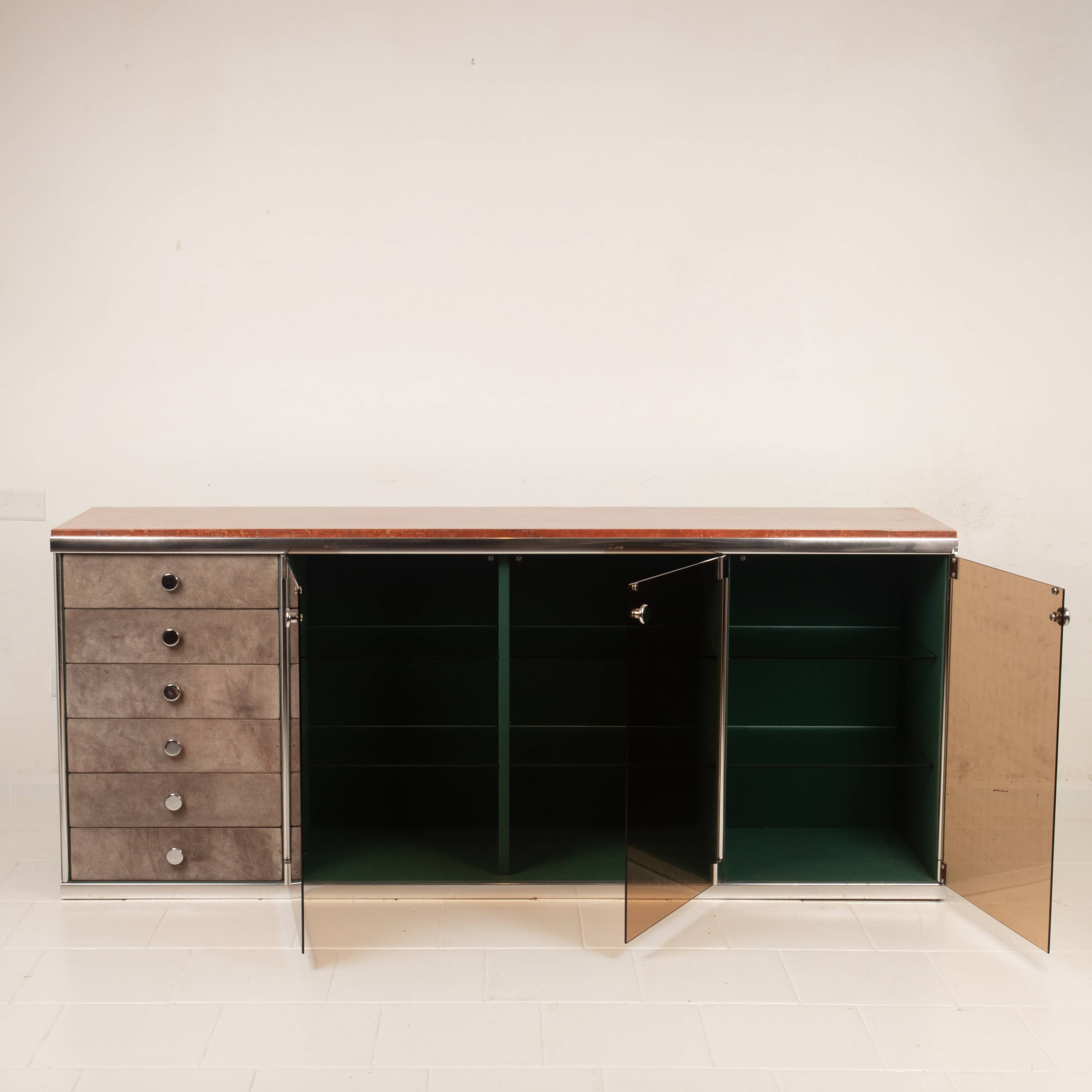 Guido Faleschini Astro Marble and Leather Sideboard for i4 Mariani 1979