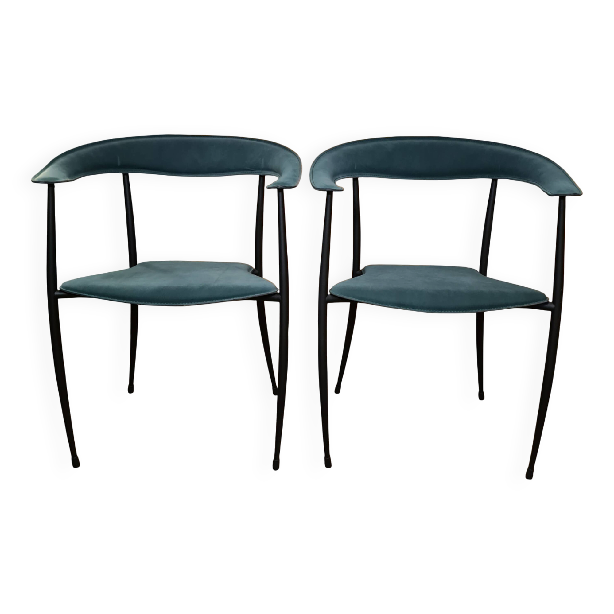 Pair of vintage suede chairs with metal legs from Arper.