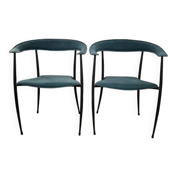 Pair of vintage suede chairs with metal legs from Arper.