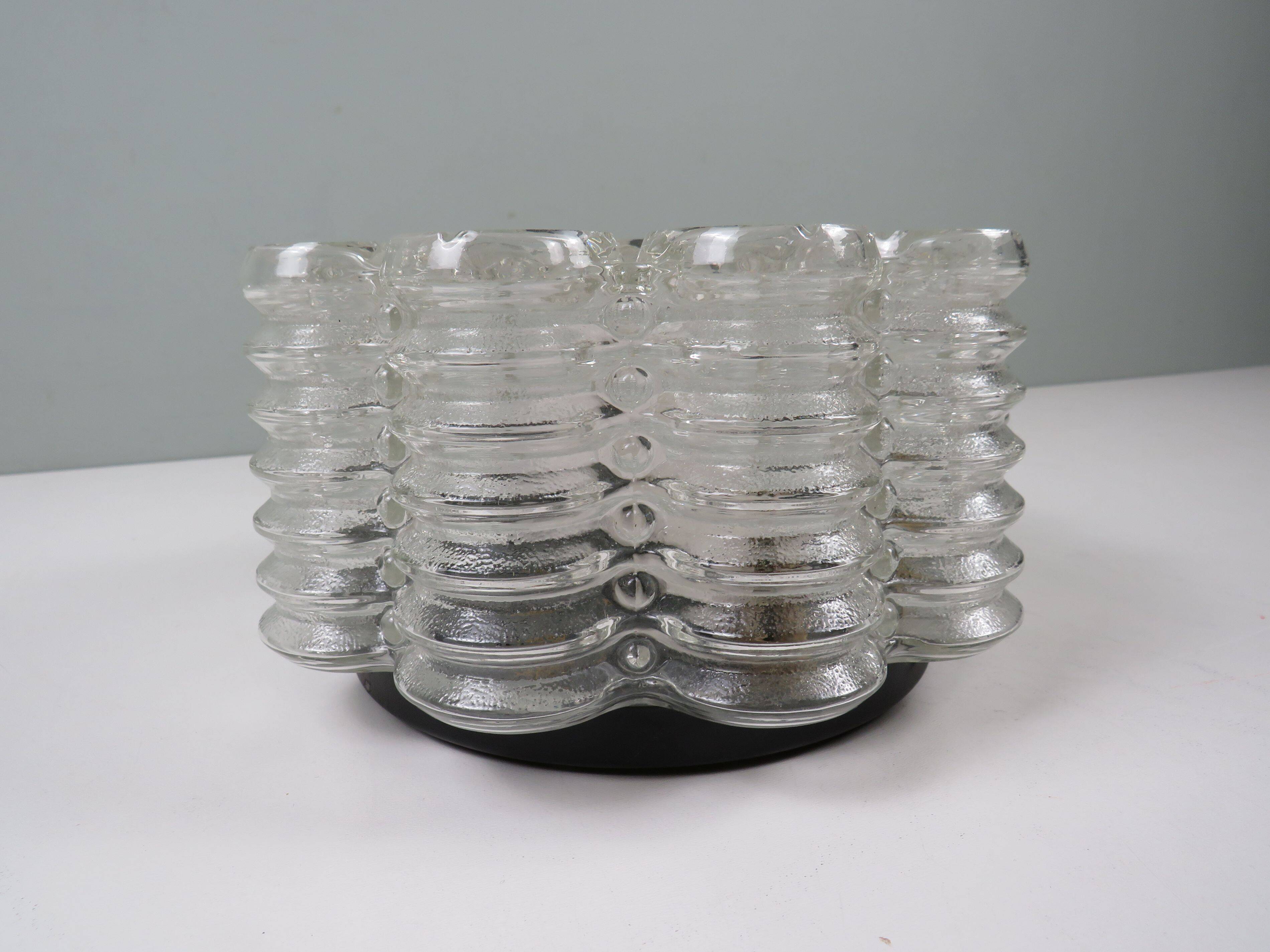 Vintage ceiling light WILA Leuchten in textured glass, Germany 1970.