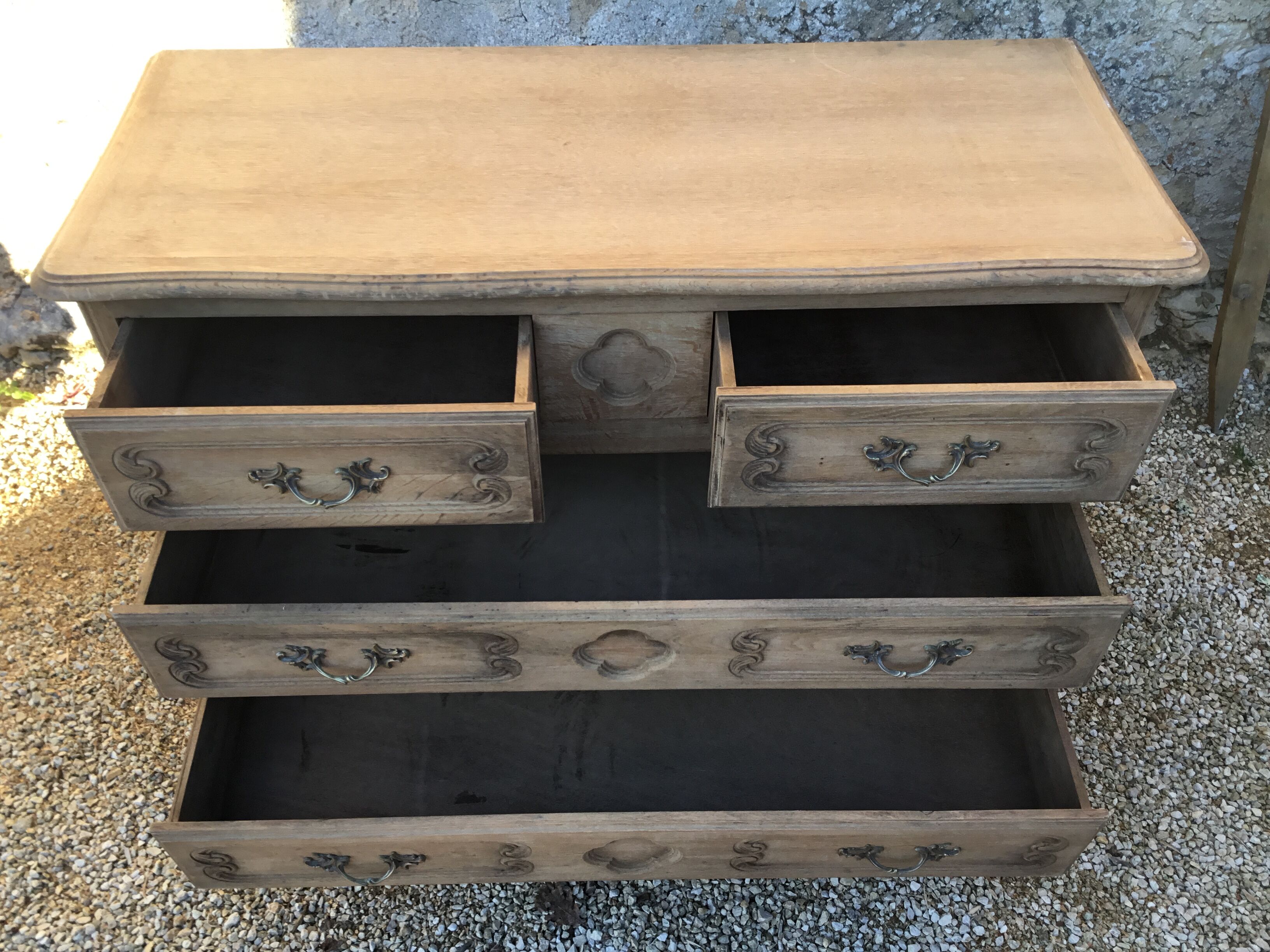 Louis XV style chest of drawers in stripped oak