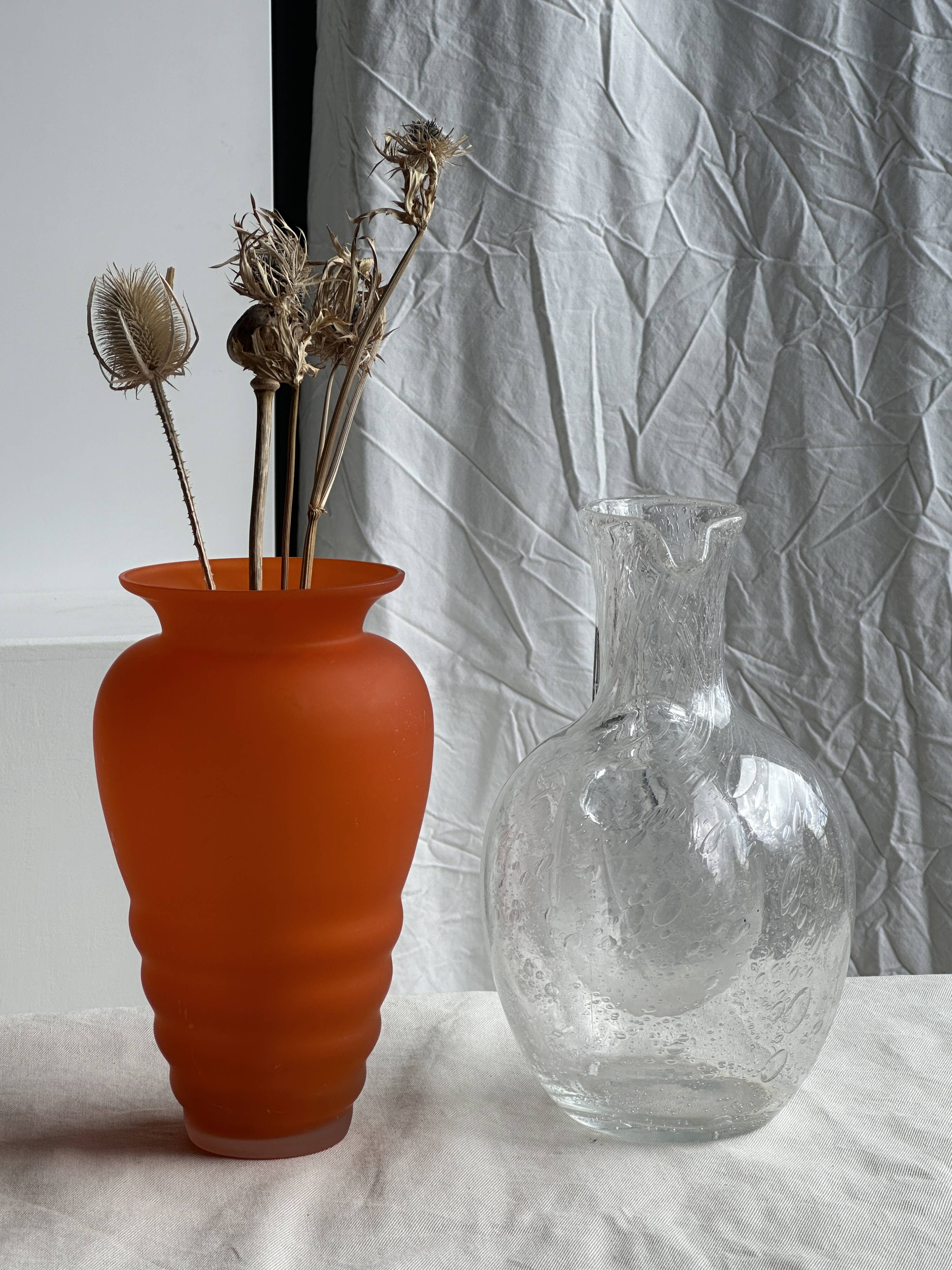 Large blown glass carafe with ice cube compartment Biot