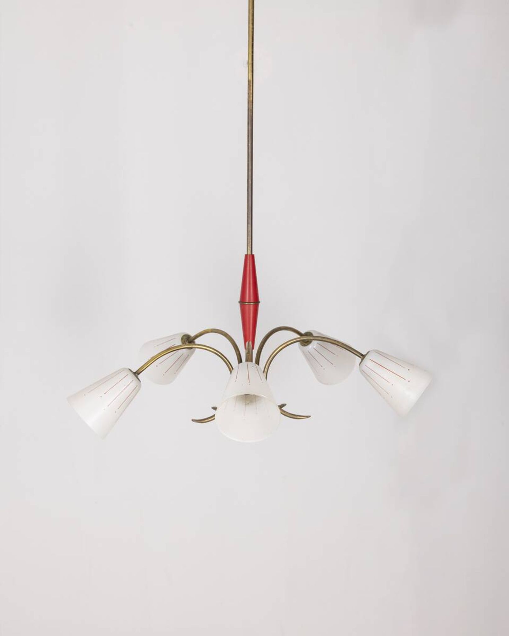 Vintage 60's chandelier, red metal and glass, italian design