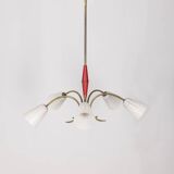 Vintage 60's chandelier, red metal and glass, italian design