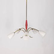 Vintage 60's chandelier, red metal and glass, italian design