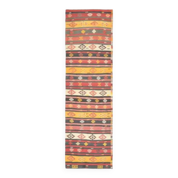 Vintage Turkish Oushak Handmade Wool Cotton Red Runner Rug 85x284
