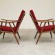 Pair of burgundy boomerang armchairs Antonin Suman Ton Bystrice (Thonet)