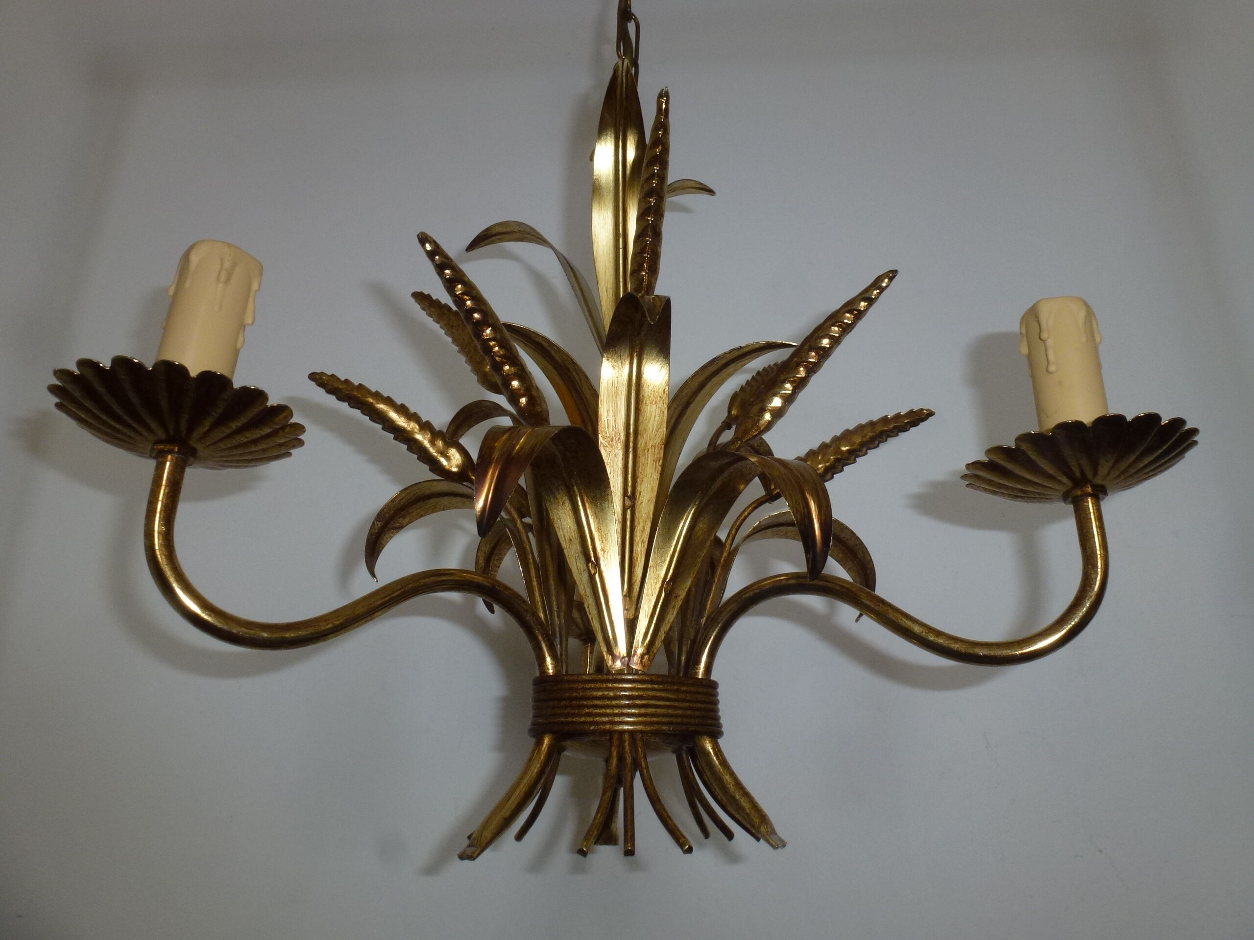 Wheat cob chandelier of the Masca House, gilded aged, 3 fires, 70s/80s