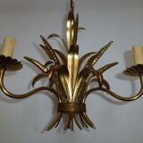 Wheat cob chandelier of the Masca House, gilded aged, 3 fires, 70s/80s