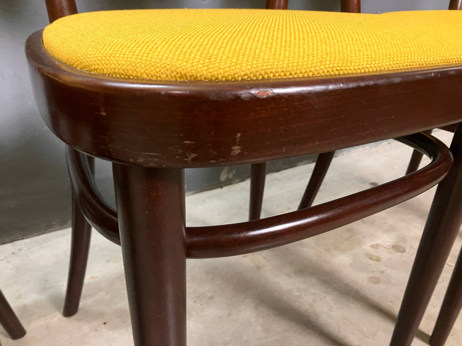 Thonet 215 en bois courbé jaune, récemment retapissé