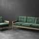 Vintage Mid-Century Modern Rosewood & Green Velour 3-Seater Sofa and Chair