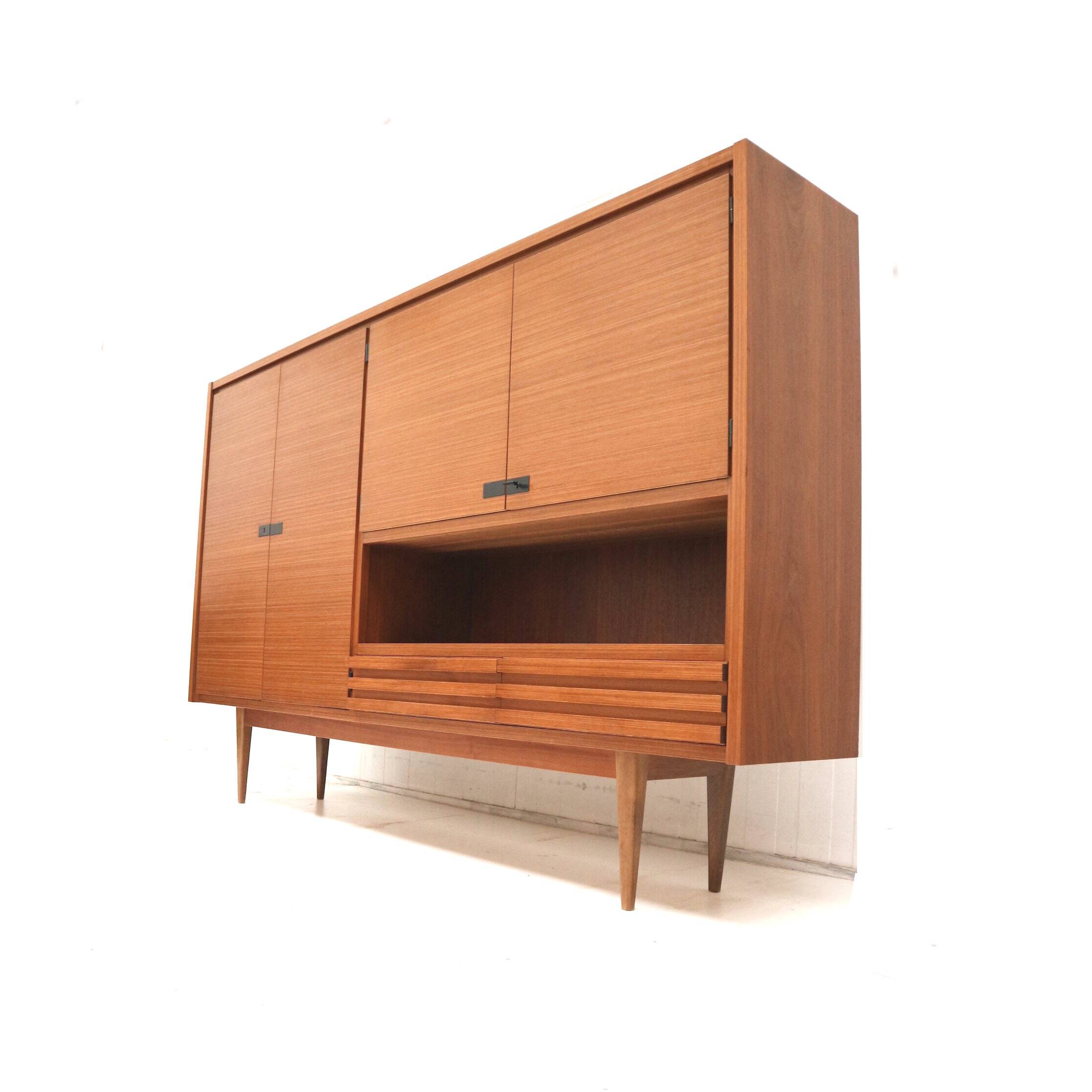 Large vintage highboard sideboard / wall unit made of teak from the 1960s