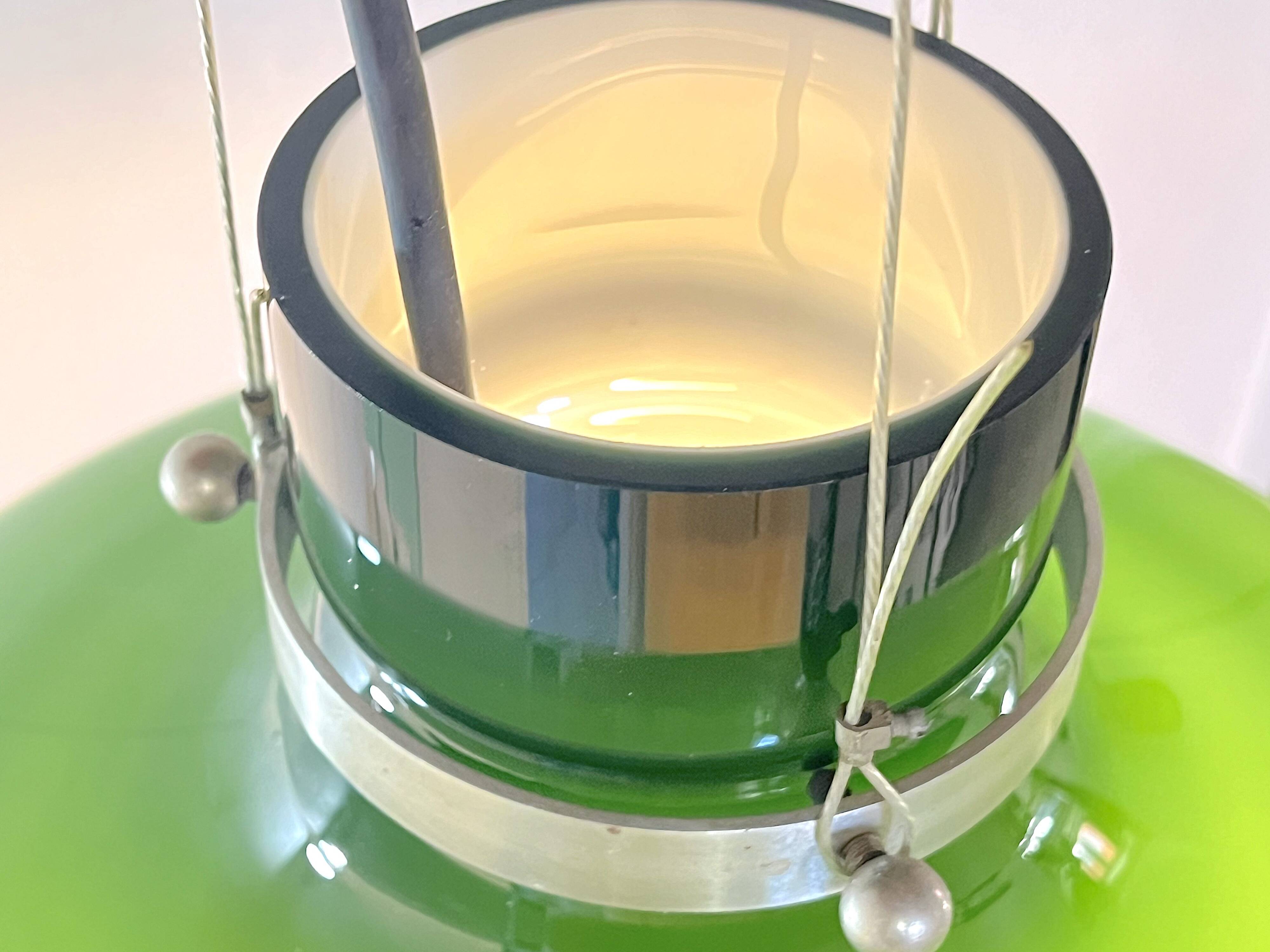 Green and white Murano pendant light, Italy 1970s