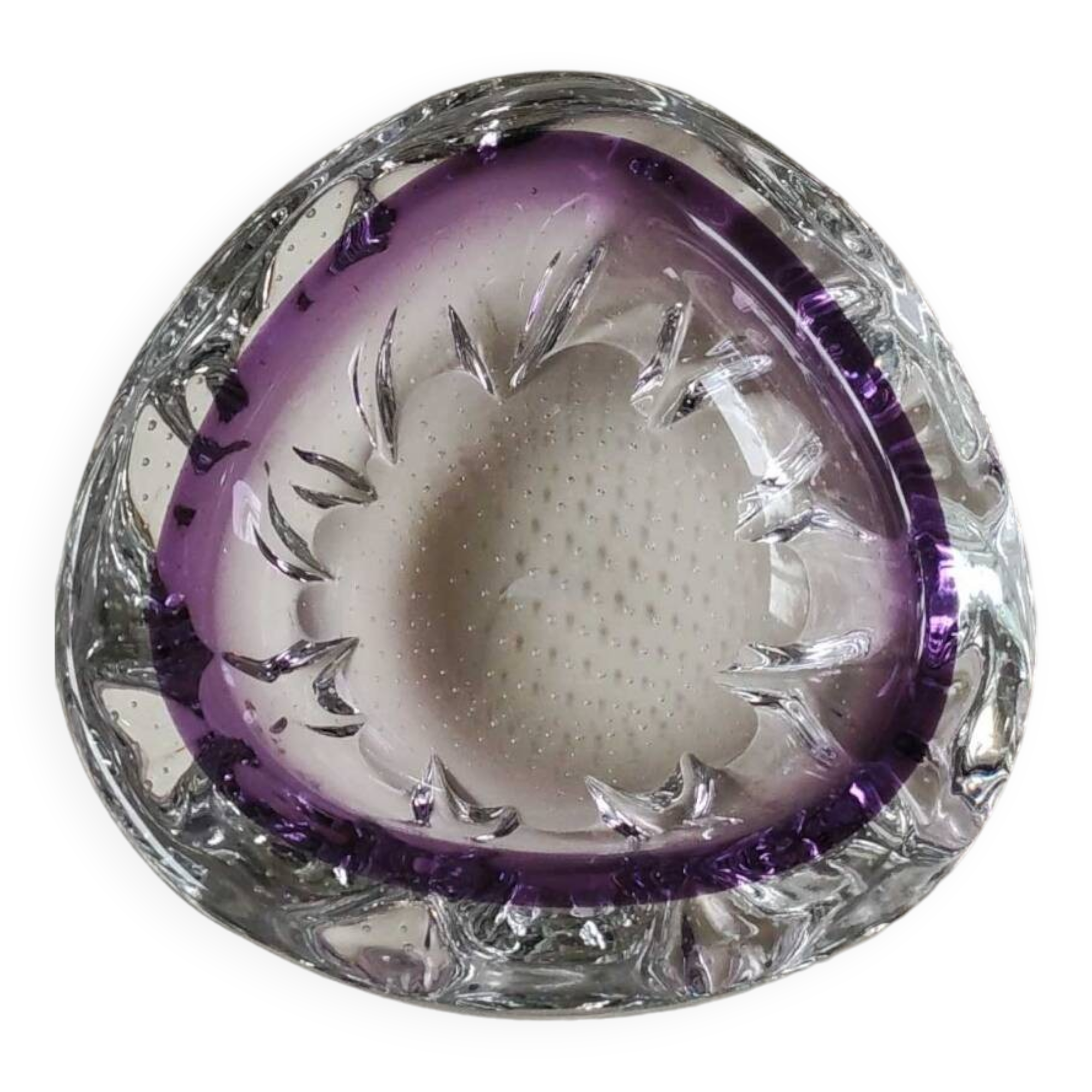 Murano bubble/Bullicante pocket emptier. Cross-pattern. Blown art glass. Diam 13 cm