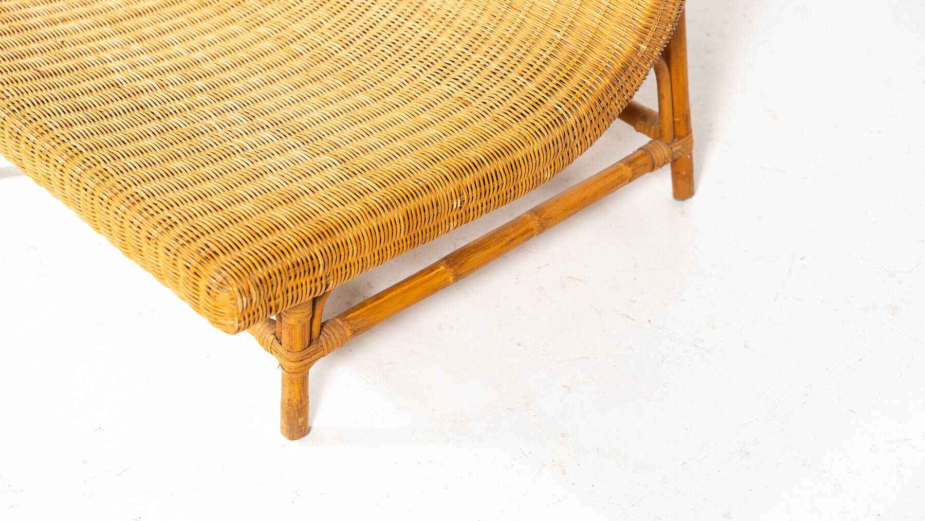 Mid-Century Modern Wicker Bench, Italy, 1970s