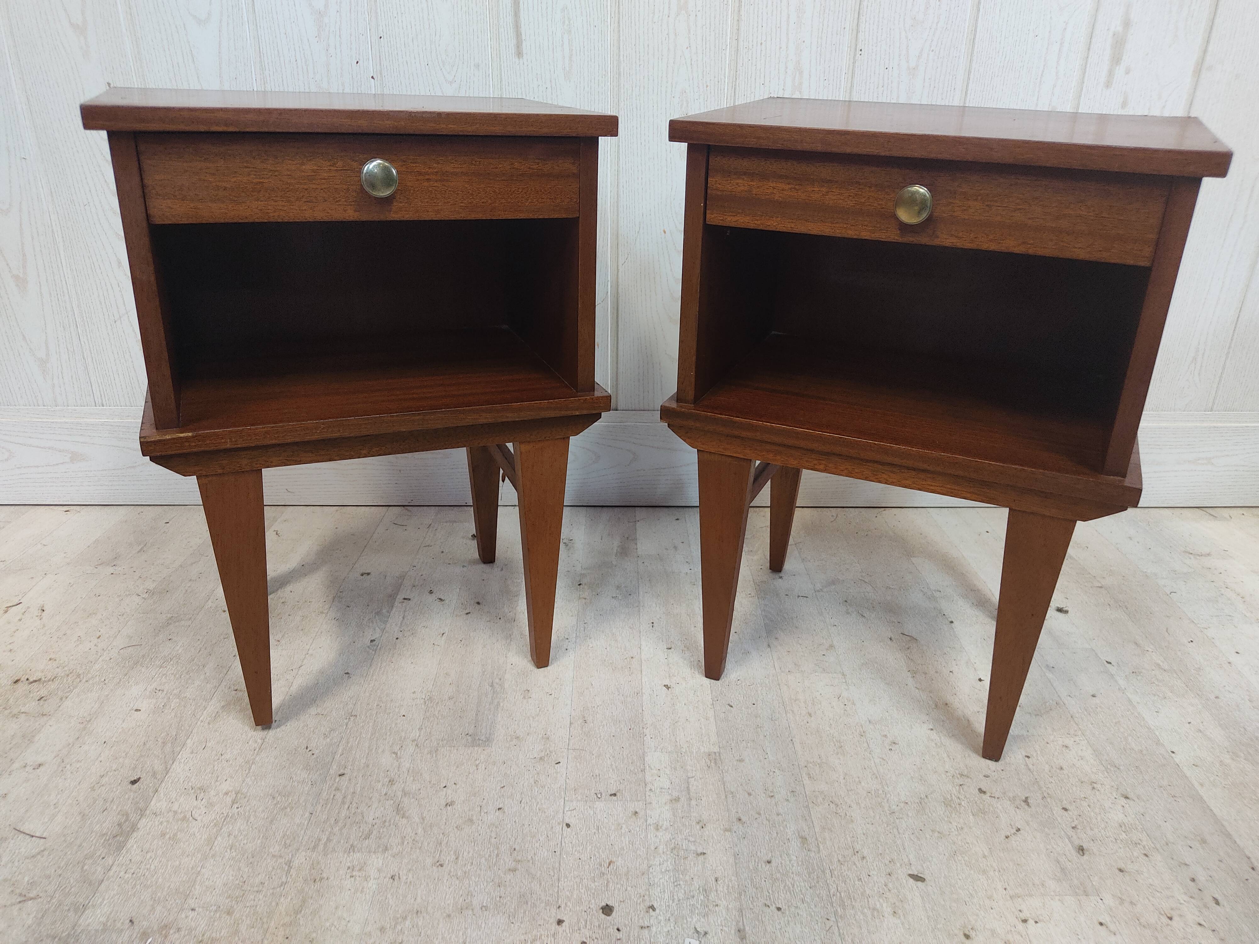 Pair of vintage bedside tables compass legs