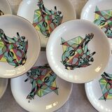 8 old plates Sarreguemines cubist décor