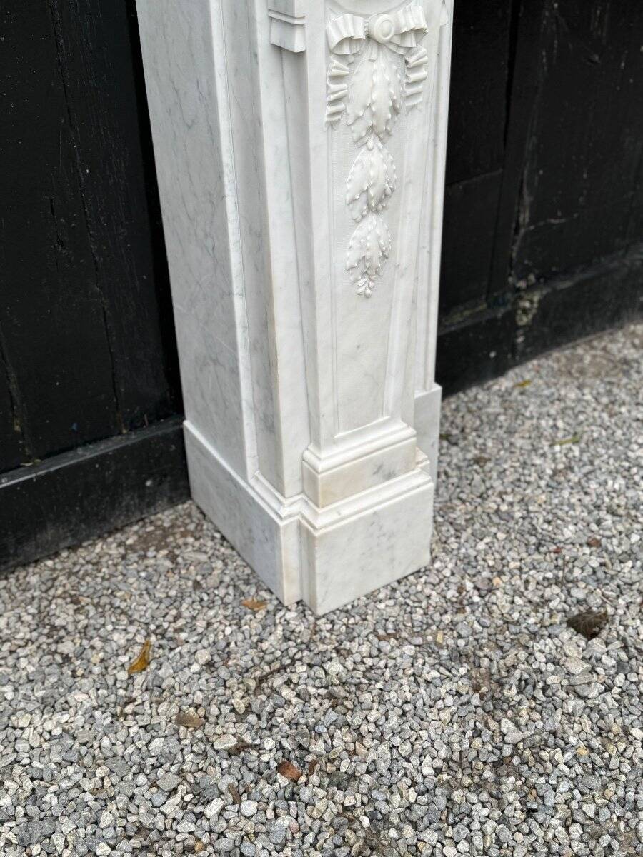 Louis XVI Style Fireplace in White Carrara Marble Circa 1880