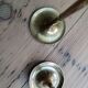 Set of two straight brass candlesticks.