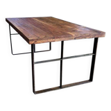 Handcrafted coffee table in exotic wood & folded steel - industrial