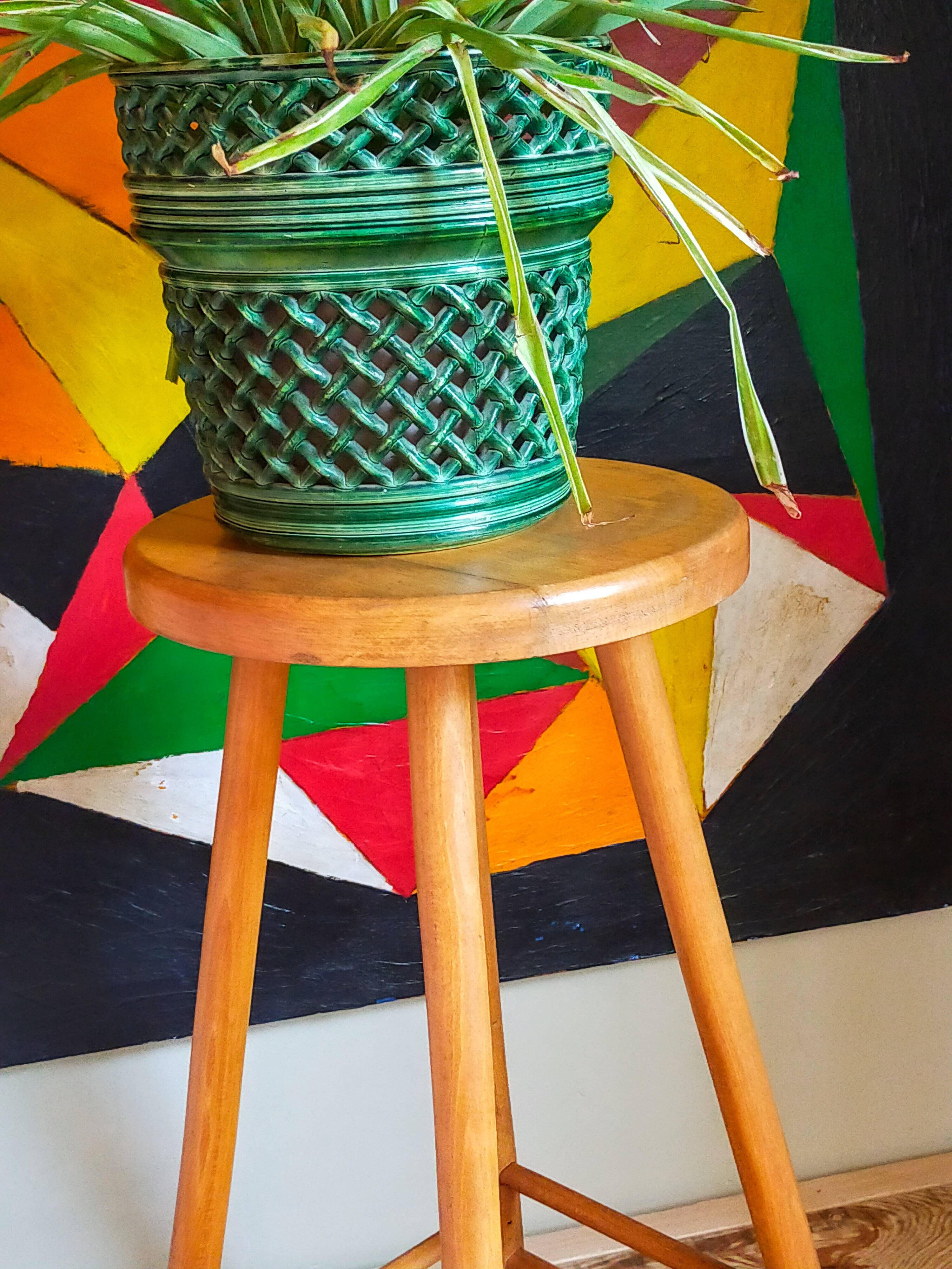 Vintage solid blond wood bar stool